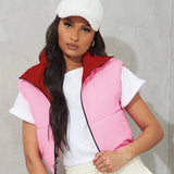 hirigin Fashion Autumn Stand Collar Cotton Vests Women Elegant Solid Simple Zipper Coats Women Casual High Waisted Vests