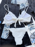 Bikini Straps Solid Lace Up Two Piece
