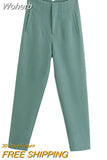 Summer Casual Solid Ankle-Length Pants 2023 High waist Fashion Female Elegant Straight Pants Trousers Clothing LY9385-Outfit