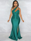 Sexy One Shoulder Sleeveless Solid Silt Evening