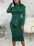 Formal Bow Long Sleeve Solid Knee-Length Office