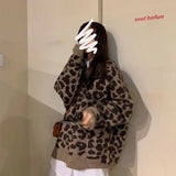 Leopard Pullovers Knitting Loose Harajuku Cool Girls Soft O-neck Trendy Slouchy Female Sweaters Teenagers High Quality
