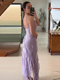 Ruffles Suspender Dress For Women Fashion Solid Split Sleeveless Dresses Summer Casual Chic Female Party Club Streetwear-Outfit
