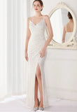 Formal Sequins Strap Slit Mermaid Evening