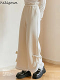 Wide Leg Pants Women's Clothing Thicked Corduroy Split Trousers 2022 New Bottoms Sweet Bow Cute Fashion Pantalon