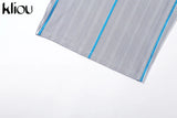 Kliou Striped Color Blocking Mini Dresses Women Fashion Stitching Sleeveless Body-Shaping New Style Skirt Female