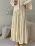 Woherb And Winter Loose Cover Meat Show Thin White Knit Skirt Female Pleated Skirt Lazy Casual Long Skirt Big Skirt-Outfit