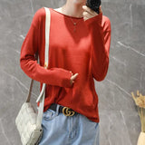 Women Sweaters White Long Sleeve O-neck Basic Pullovers Spring Autumn Solid Korean Sweater Bottoming Shirts V-neck