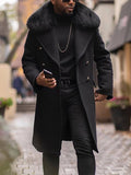 Men's Casual Large Wool Collar This Coat Solid Color Double Buckle Men's Coat To Keep