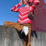 Heart Print Y2K Loose Sweaters Harajuku Autumn Aesthetic Cute Pullovers Fashion Retro Chic Knitwear 90s