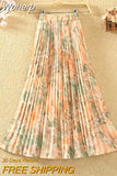 Women Summer Chiffon Floral Print Skirt High Waist A-line Elegant Skirts Beach Many Colors Mid-length Skirt QT1615-Outfit