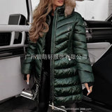 Thick Hooded Cotton Clothes Women's Long-Haired Collar Fashion Cotton Jacket Winter Cotton Clothes