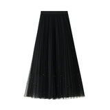 Industry Nail Pearl Dress Women's Half-Dress Dress 2025 Spring And Autumn Mid-Autumn Long Dress Net Yarn Dress 100Folded Dress