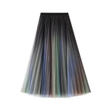 New High-Rise Display Thin Double-Layer Mesh Yarn Gradually Changing Color Bright Color Long Skirt 2025 Spring And Summer Women