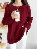 Winter Korean Fashion Long-sleeved Tops Solid Colorsweater Women Oversized Sweater O-Neck Soft Women's Knit Pullovers-Outfit