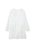 2023 Women Summer Mini Dress Vintage Solid Embroidery V-Neck Long Sleeve Female Elegant Street Lining Dresses Clothing-Outfit