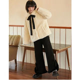 Wide Leg Pants Women's Clothing Thicked Corduroy Split Trousers 2022 New Bottoms Sweet Bow Cute Fashion Pantalon