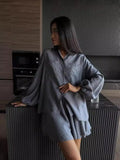 Summer Women's Long-Sleeved Tops Lotus Side Shorts Casual Fashion Suit