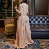Pleated Jumpsuit African Dresses for Women Fall Outfits Long Sleeve Button Shirt Top Lady One Piece Club African Clothes-Outfit