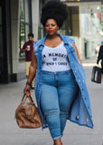 Spring Blue Jeans Ripped Long Plus Size Denim Vest