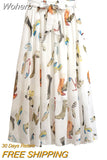 Spring Summer Women Midi Skirt Chiffon Floral Printed Skirt High Waist Casual Bohemian Beach Fashion Casual Skirts QT118-Outfit