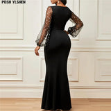 Dresses for Women Dashiki Sexy Black Sequins Mesh African Clothes Plus Size Christmas Party Bodycon Long Africa Dress-Outfit