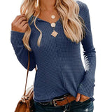 2020 Spring Autumn New Sexy V Neck Women's T Shrits Fashion Casual Solid Long Sleeve Ladies Waffle Check Knit Loose