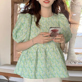 Women Bow Puff Sleeve Design Sweet Elegant All-match Lovely Gentle Summer New Arrival Hot Sale Korean Style Ulzzang