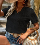 Summer New Solid-Color Short-Sleeved Hollow