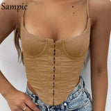 Chic Casual White Knitted Corduroy Women Bustier Croset Crop Tops 2021 Summer Mini Vest Skinny Club Sexy Strap Tank
