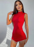 Sexy Round Neck Sleeveless Tassels Mini