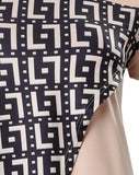 Women Spring Summer Geometric Print Split Hem Top & Pants Set 2pcs Clothes Suit Fashion Casual-Outfit