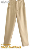 Summer Casual Solid Ankle-Length Pants 2023 High waist Fashion Female Elegant Straight Pants Trousers Clothing LY9385-Outfit