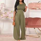 Elegant Women Two Piece Set Fashion O-Neck Slim Tops And Wide Leg Pants Suits For Ladies Casual Floral Print Chic