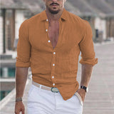 New Men's Summer Cotton-Blind Beach Shirt Long Sleeves Solid Hawaiian Holiday