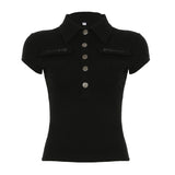 Women's Fashion Street Trend Artificial Style Collar Foundation Solid Color Hottie Short-Sleeved T-Shirt Blouse