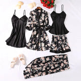 New Sex Black Homewear Five-Piece Set Of Fashion Lace Pyjamas Set Printed Women's