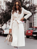 Winter Elegant Turndown Collar Long Woolen Coat with