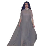 Woherb Middle East Summer New Chiffon Sequins Splicing Half High Collar Casual Women's Big Skirt Women-Outfit