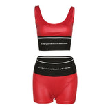 Kliou Biker Shorts Two Piece Set Women Hipster Patchwork Letter Print Sleeveless Sheath Top+Minimalist All-Match Slim