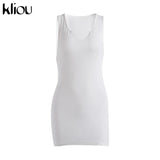Kliou Cotton Sleeveless V-Neck Women Dress Elastic Fitness Fashion Solid White Skinny Bodycon Mini Dresses Streetwear