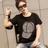 Diamond Hat Shiny Women T Shirt Short Sleeve Summer Female Tee