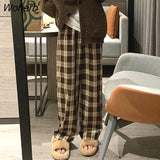 Pants Women Wide Leg Simple Autumn High Waist Vintage Plaid Loose College Streetwear Korean Style Fashion Female Trousers-Outfit