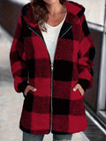 Women's Coat New Wish Long-Sleeved Lattice Hooded Zip-On With Pocket Loose