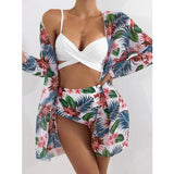 2021 Summer Sexy Floral Print Bikini Swimsuit Women 3 Piece High Waist Bikini Set Swimwear Female Push Up Bathing
