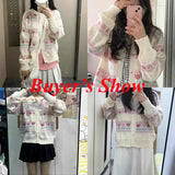 Sweet Flower Knit Cardigan Women Autumn Winter Single-Breasted Warm Sweaters for Woman Korean Style Long Sleeve Cardigans-Outfit
