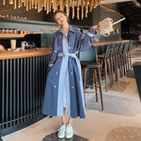 New Fashion Patchwork Trench Coat Women Long Double Breasted with Belt Lady Windbreaker Duster Coat Female Outerwear