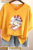 100% Cotton M-6XL T Shirt Japanese Cartoon Anime Tshirt Short Sleeve Women's Top Summer Couple V Neck Oversized T Shirts-Outfit