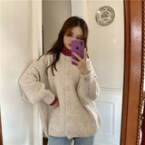 Cardigan Sweater Long Sleeve Single Breasted Solid O-Neck Females Loose Trendy Chic Leisure Elegant Sweet Outwear