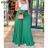 Women High Waist Casual Loose Pleated Pants Wide Leg Chic Pants Trousers-Outfit